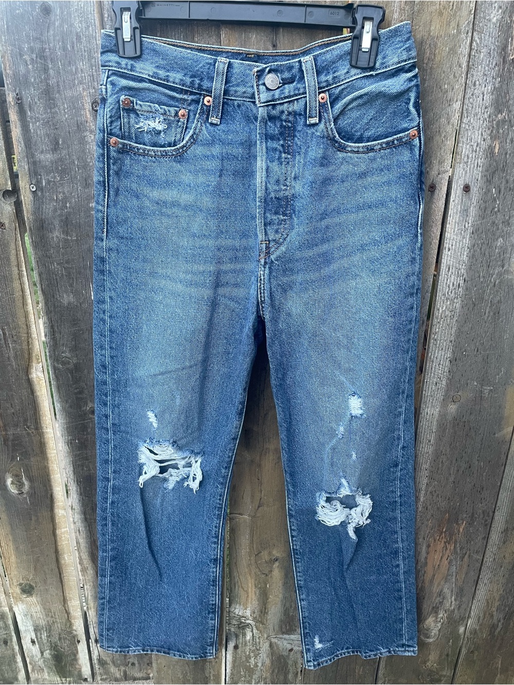 Levis Distressed Button Fly Ribcage Straight Ankle - Women’s